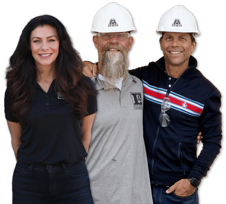 Asphalt Restoration Enterprises employees smiling with their arms around each other.